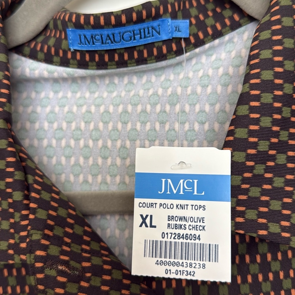 NWT J. McLaughlin Court Polo Knot Top Brown/Olive Rubiks Check Size XL - Picture 2 of 4